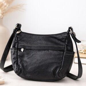 Libaire Vintage Y2K Black Pebbled Leather Shoulder Bag Adjustable Strap